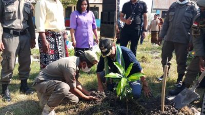 Foto. Bupati Kupang Korinus Masneno, hadiri acara pengumuman kelulusan siswa/i SD Inpres Naibonat, yang ditandai dengan penanaman pohon mangga dan bunga di halaman sekolah.