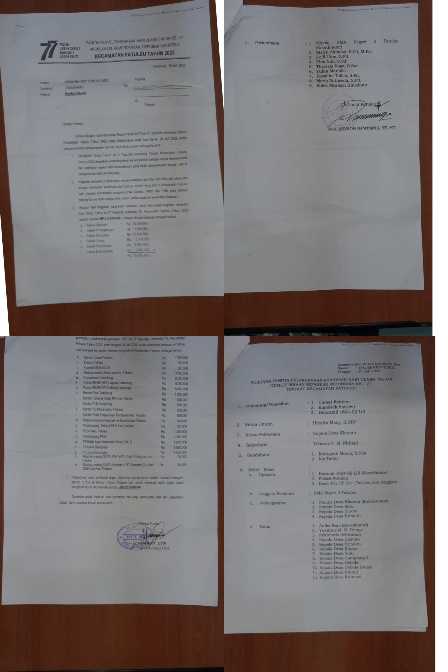 Foto. Surat yang dikeluarkan Camat Fatuleu, Kabupaten Kupang.