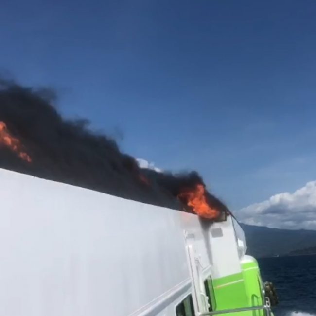 Foto. Kapal Cantika 77 rute Kupang - Alor - NTT, terbakar di perairan laut Sawu.