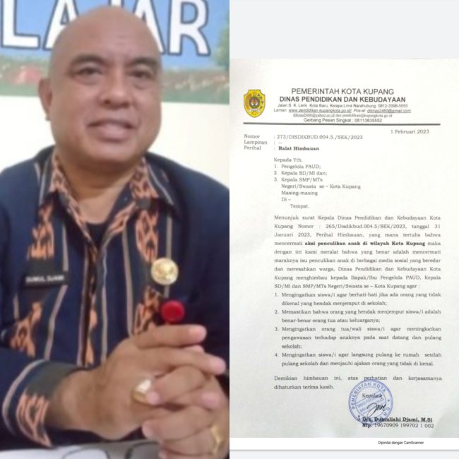 Foto. Keluarkan Surat Himbauan Bikin Resah, Kepala Dinas P dan K Kota Kupang Drs. Dumuliahi Djami, M.Si Minta Maaf.
