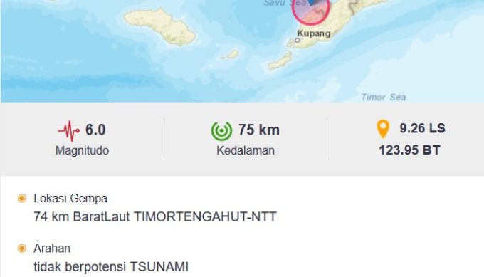 Gempa Terkini M 6,0 Guncang NTT, Tidak Berpotensi Tsunami