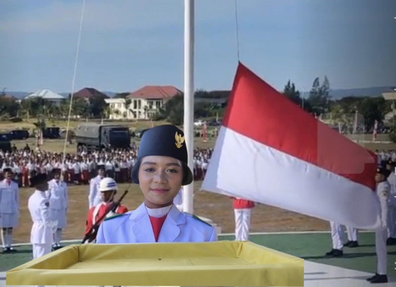 Foto. Sosok Dehana K. Radja, Pembawa Baki Bendera Upacara HUT RI ke-78, di Kantor Bupati Kupang.