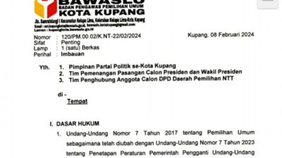 Foto. Masuk Masa Tenang Pemilu 2024, Bawaslu Kota Kupang Keluarkan Surat Imbauan.
