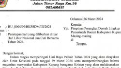 Foto. Pemerintah Kabupaten Kupang Keluarkan Surat Edaran Cuti Bersama Hari Raya Paskah.