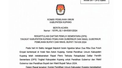 Foto. Data Rekapitulasi Daftar Pemilih Sementara (DPS) untuk Pilkada Kabupaten Kupang 2024.