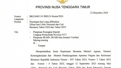 Kabar Baik! Pemprov NTT Tetapkan Libur NATARU Mulai Selasa 24 Desember 2024