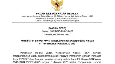 Foto. Kabar Baik! Pempus Perpanjang Pendaftaran Seleksi PPPK Tahap 2 Hingga 15 Januari 2025.