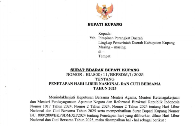 Foto. Pemkab Kupang Umumkan Hari Libur Nasional dan Cuti Bersama 2025.
