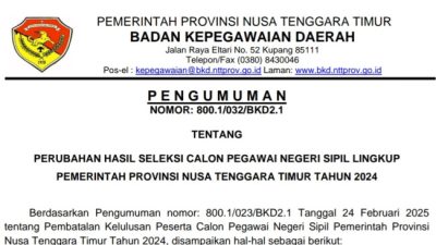 Foto. Pemerintah Provinsi NTT Resmi Umumkan Perubahan Hasil Seleksi CPNS Tahun 2024.