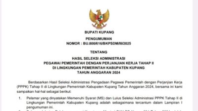 TOK! Pemerintah Kabupaten Kupang Umumkan Hasil Seleksi Administrasi PPPK Tahap 2 Tahun 2024