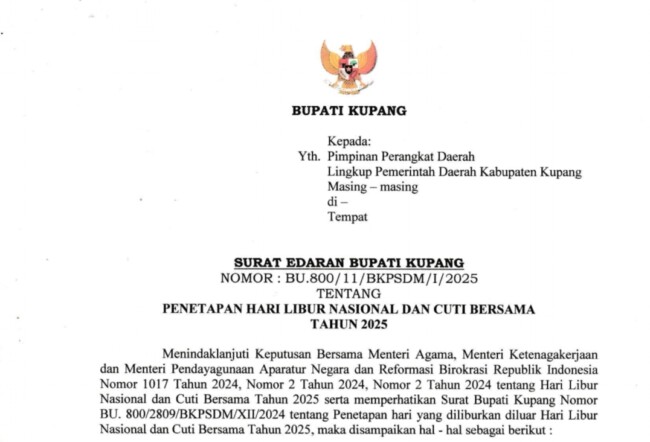 Foto. Pemkab Kupang Terbitkan Edaran Libur dan Cuti ASN Sambut Idul Fitri 1446 H.