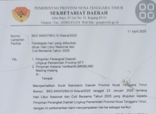 Pemprov NTT Tetapkan Libur Tambahan Jelang Paskah, Dukung Warga Jalani Prosesi Ibadah.