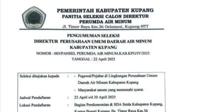 Pemkab Kupang Buka Seleksi Direktur PDAM: Kesempatan Terbuka untuk Internal dan Masyarakat Umum.