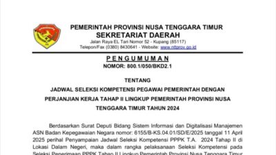 Pemprov NTT Umumkan Jadwal Resmi Seleksi Kompetensi PPPK Tahap II Tahun 2024.