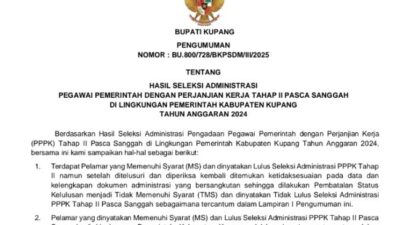 Surat keputusan pembatalan kelulusan PPPK oleh Bupati Kupang.