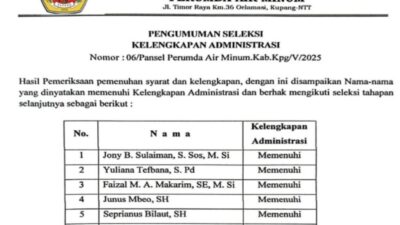Seleksi Direktur PDAM Kabupaten Kupang Memasuki Tahap Uji Kelayakan: 9 Peserta Lolos Administrasi.