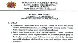 8 Nama Lolos Seleksi Administrasi Calon DP Perumda Air Minum Kabupaten Kupang, UKK Digelar 31 Mei 2025